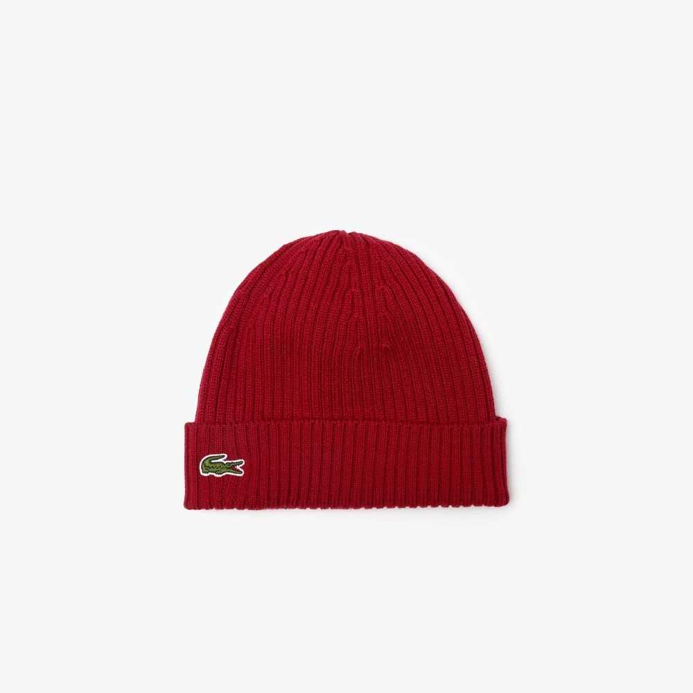 Lacoste Ribbed Wool Beanie Bordeaux | LOH-816045