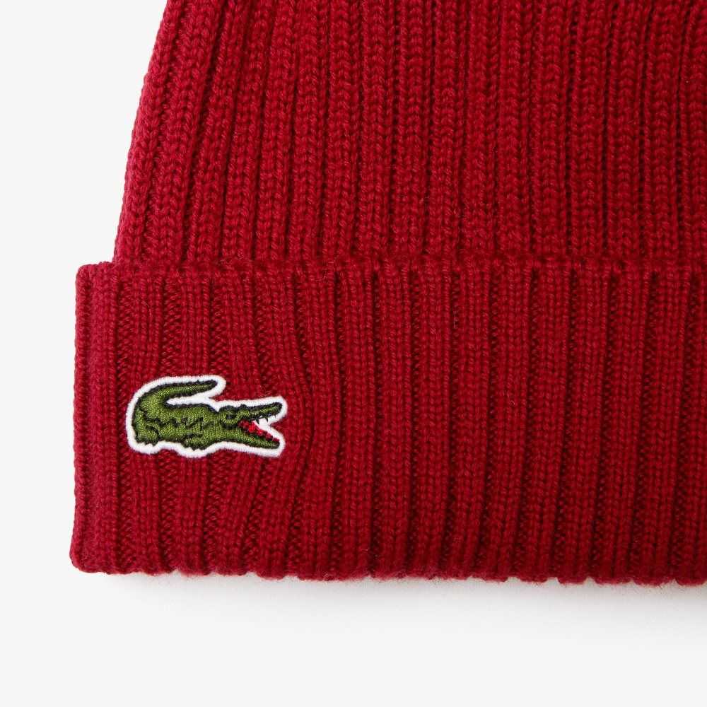 Lacoste Ribbed Wool Beanie Bordeaux | LOH-816045