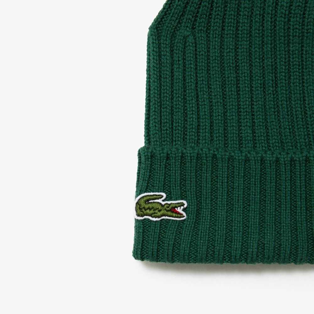 Lacoste Ribbed Wool Beanie Green | WAQ-816075