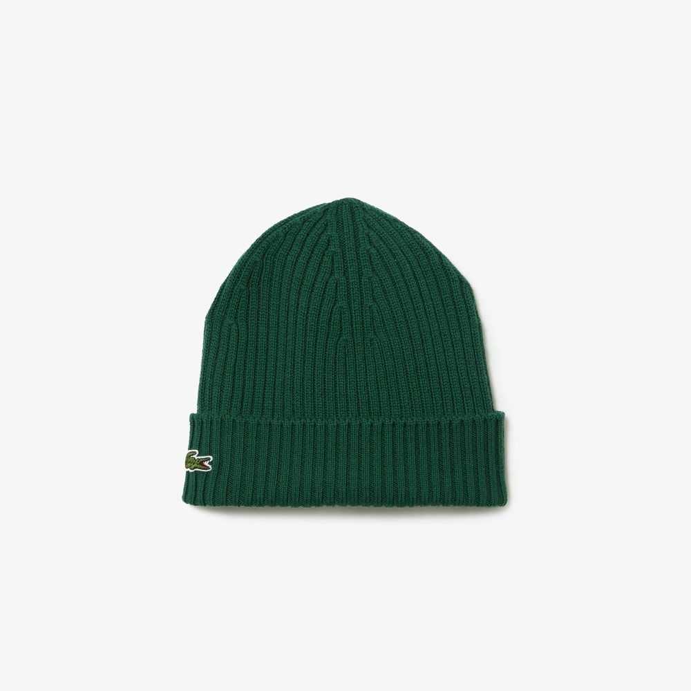 Lacoste Ribbed Wool Beanie Green | WAQ-816075