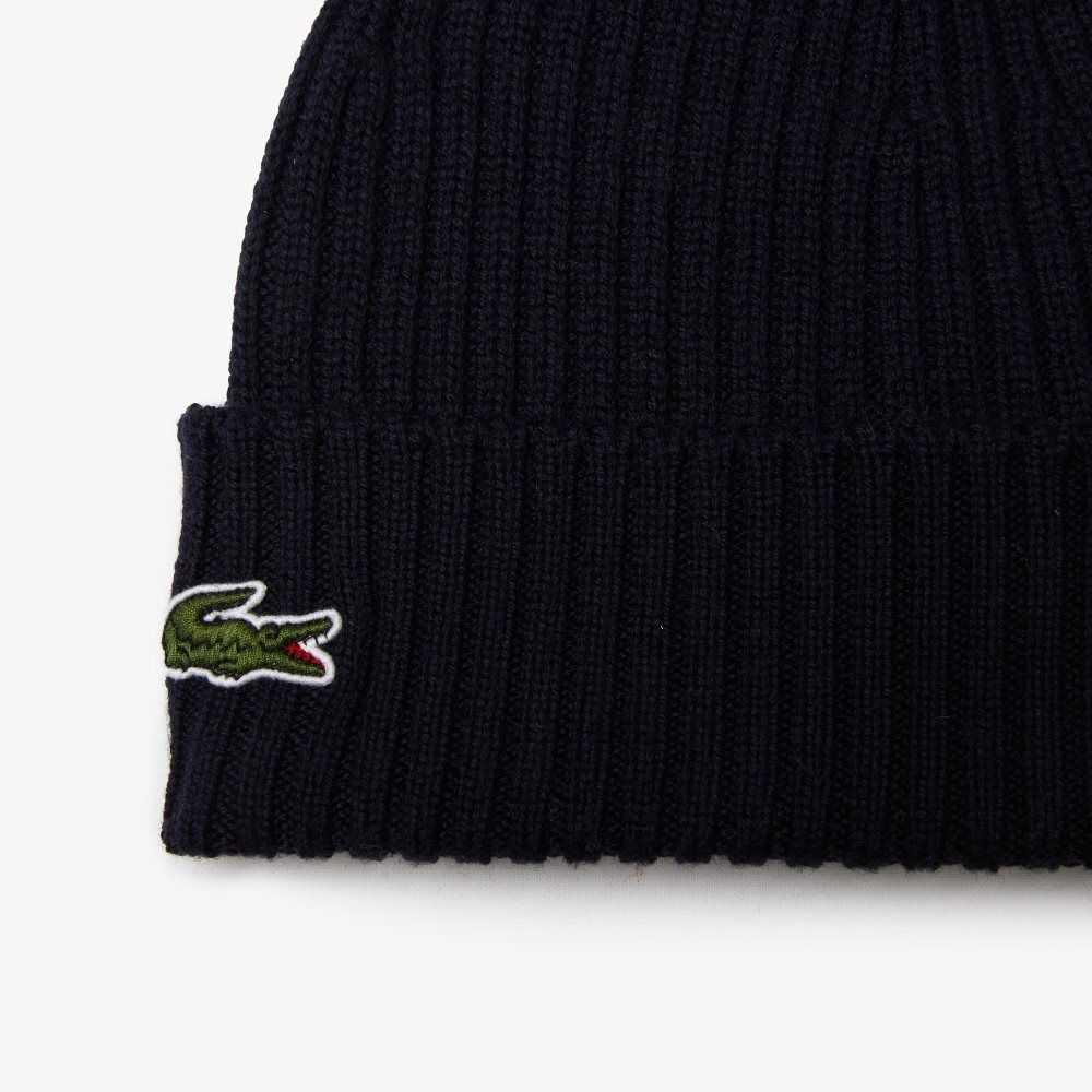 Lacoste Ribbed Wool Beanie Navy Blue | MVP-852193