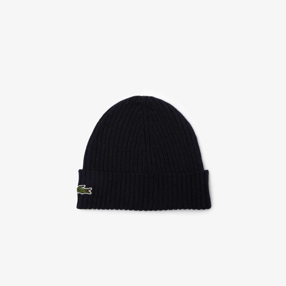 Lacoste Ribbed Wool Beanie Navy Blue | MVP-852193