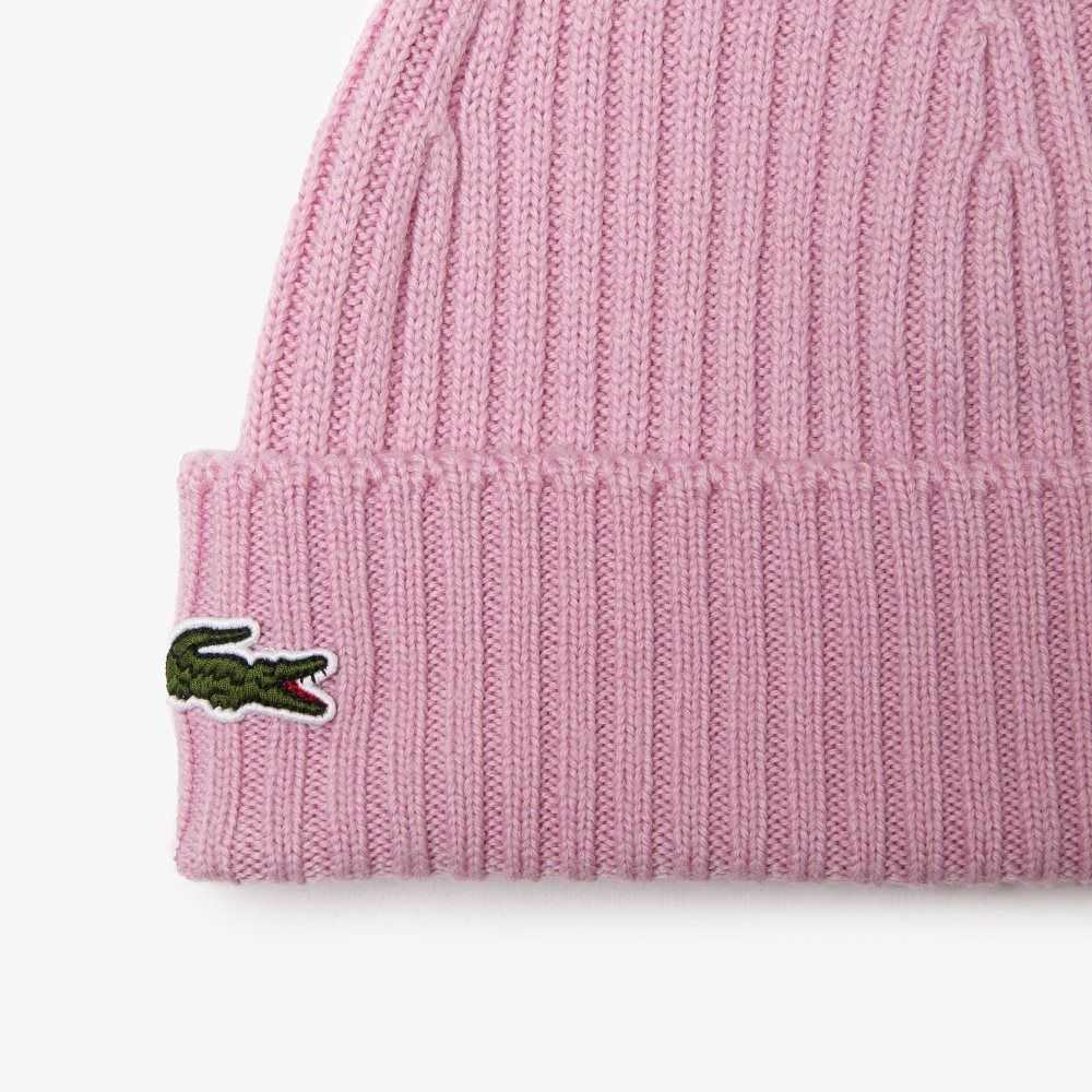 Lacoste Ribbed Wool Beanie Pink | DQY-785142