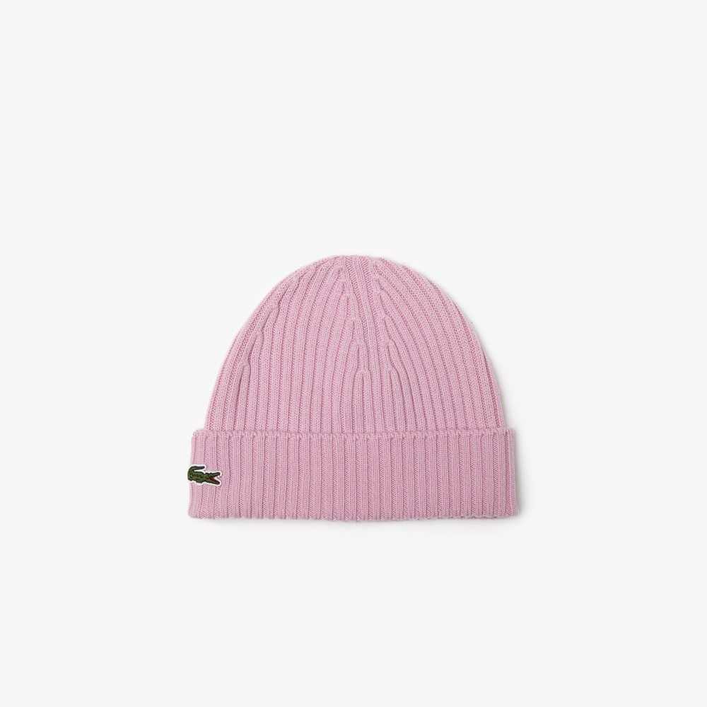 Lacoste Ribbed Wool Beanie Pink | DQY-785142