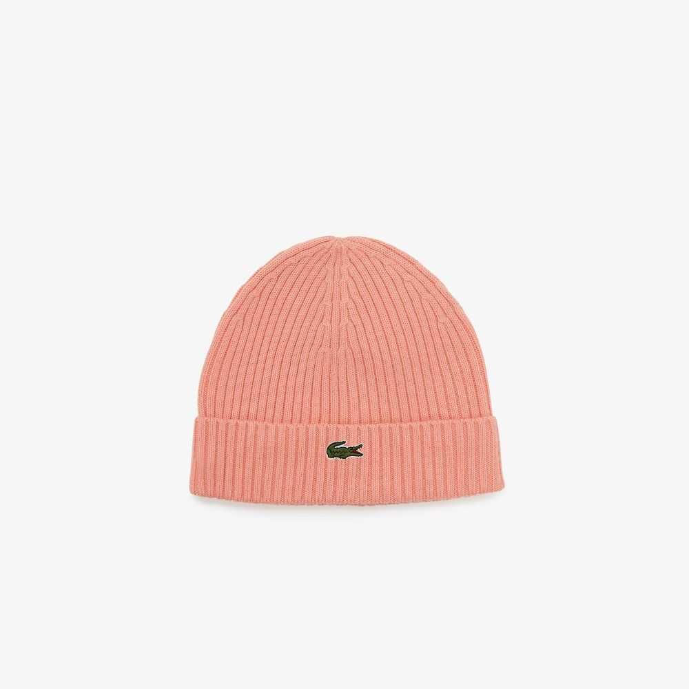 Lacoste Ribbed Wool Beanie Pink | TKV-279154