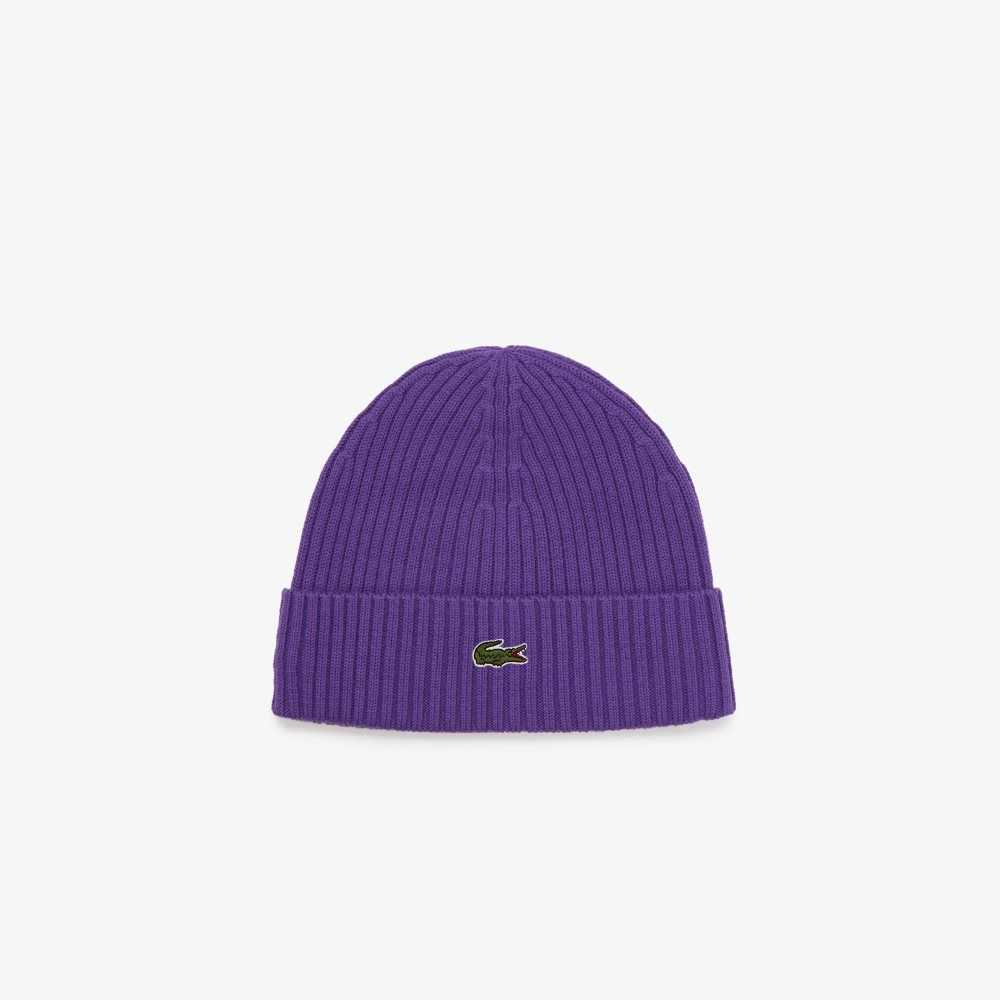 Lacoste Ribbed Wool Beanie Purple | XIM-372481