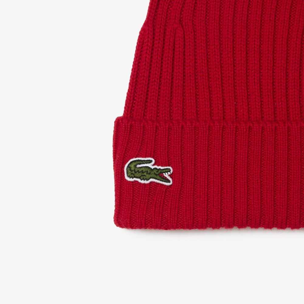 Lacoste Ribbed Wool Beanie Red | YWG-962857