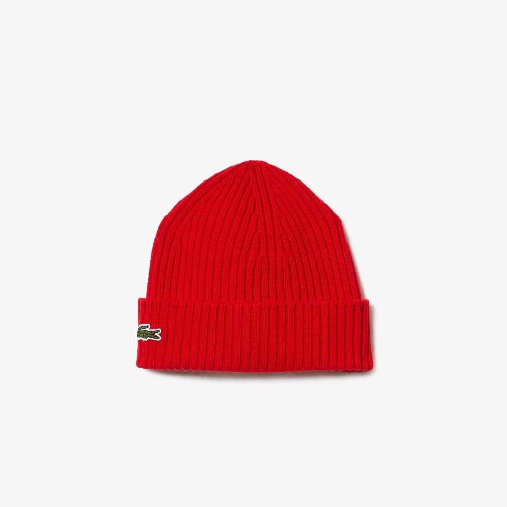 Lacoste Ribbed Wool Beanie Red | YWG-962857