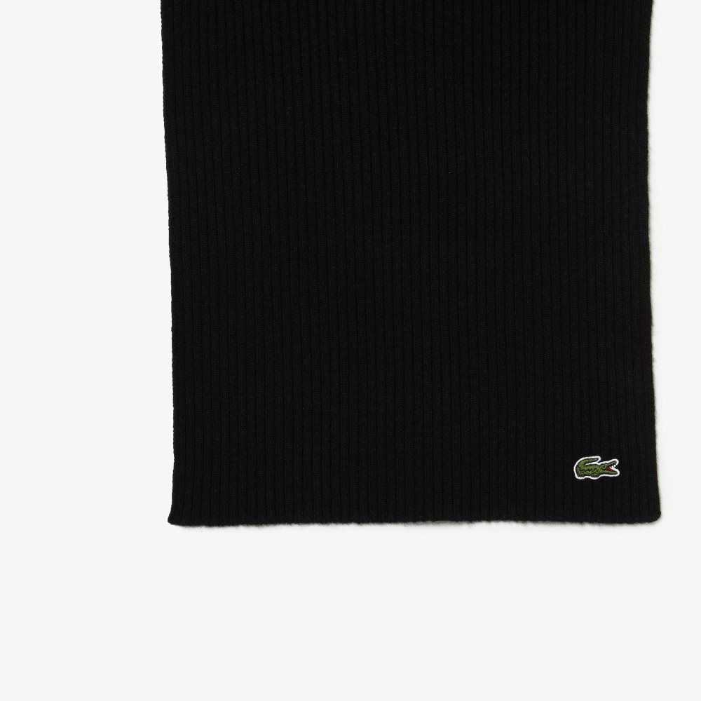 Lacoste Ribbed Wool Scarf Black | FYO-384605