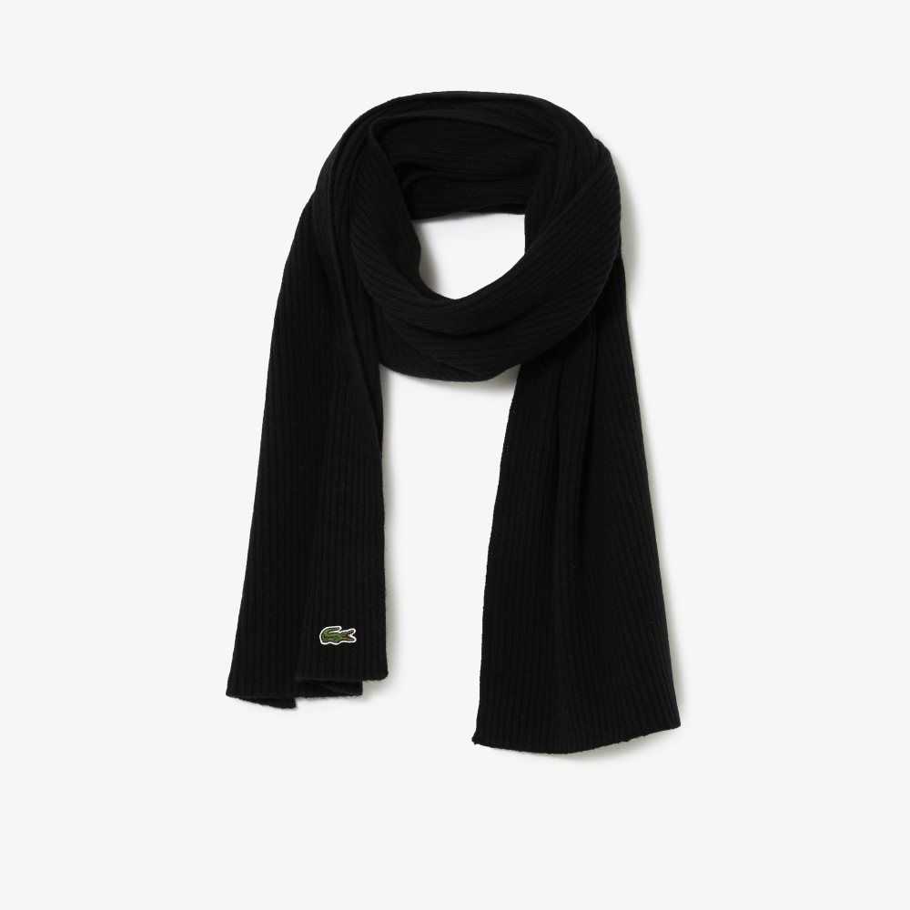 Lacoste Ribbed Wool Scarf Black | FYO-384605