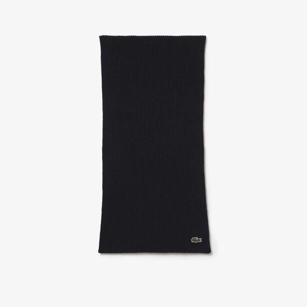 Lacoste Ribbed Wool Scarf Navy Blue | GWQ-209873