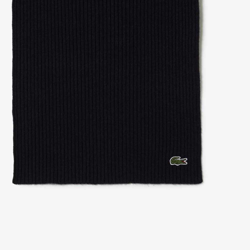 Lacoste Ribbed Wool Scarf Navy Blue | PYR-796125