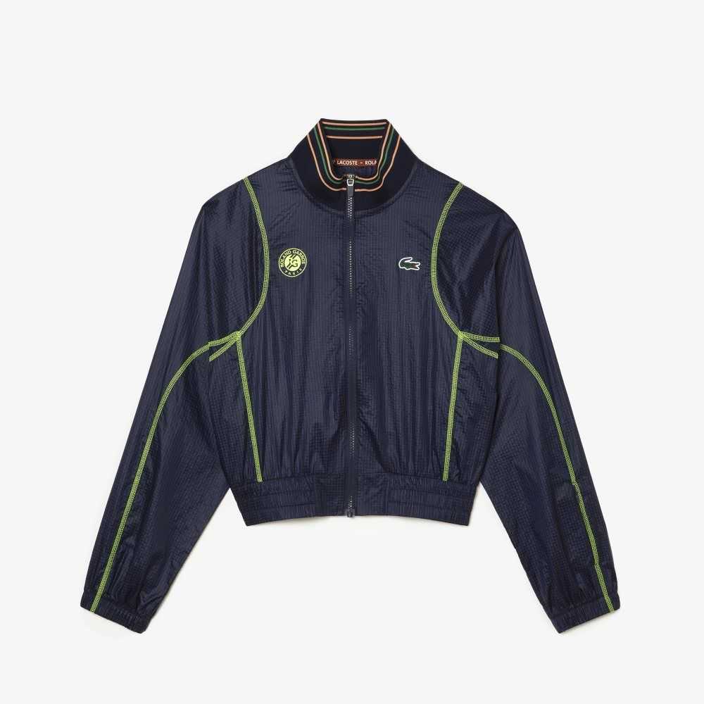 Lacoste Roland Garros Edition Post-Match Cropped Jacket Navy Blue / Yellow | GTB-280761