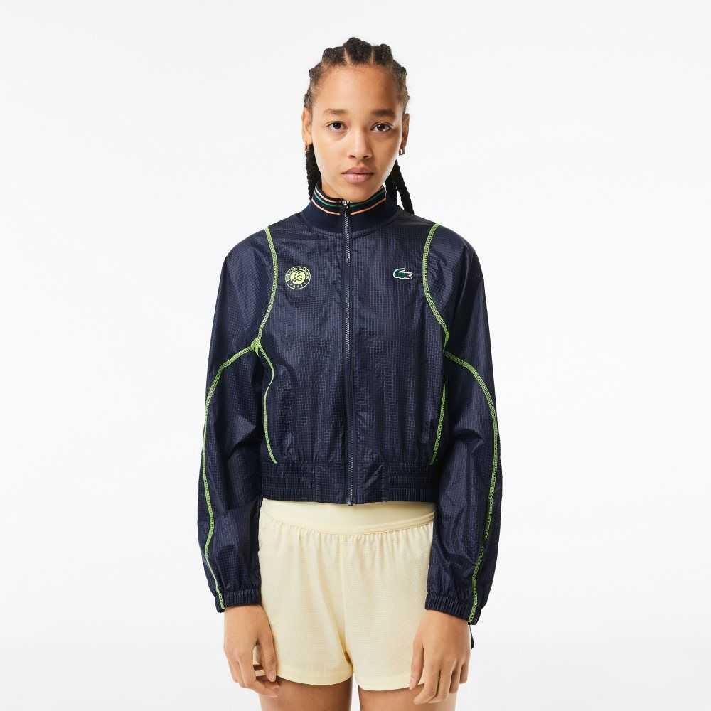 Lacoste Roland Garros Edition Post-Match Cropped Jacket Navy Blue / Yellow | GTB-280761