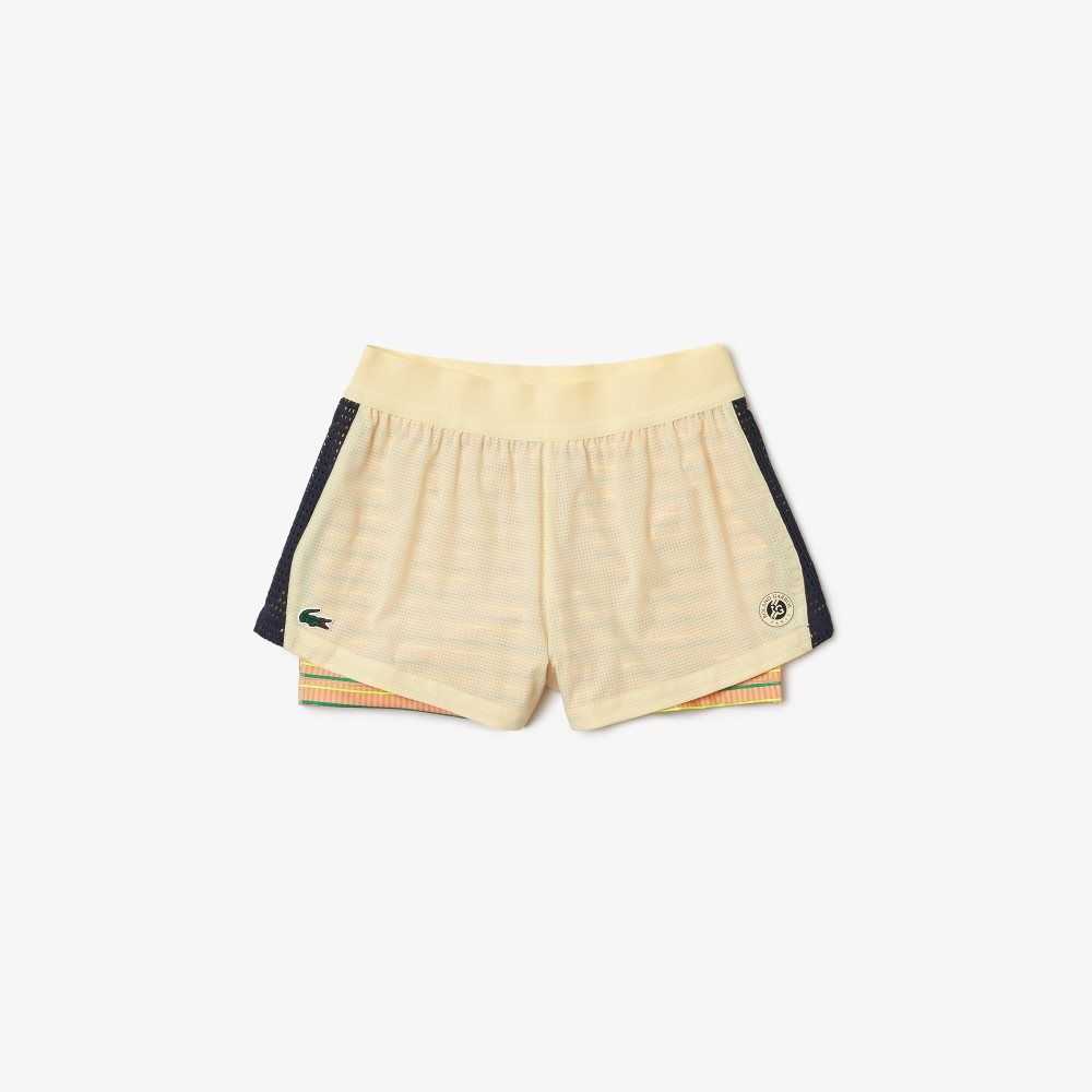 Lacoste Roland Garros Edition SPORT Shorts with Built-in Undershorts Yellow / Navy Blue / Light Orange | QEB-625170