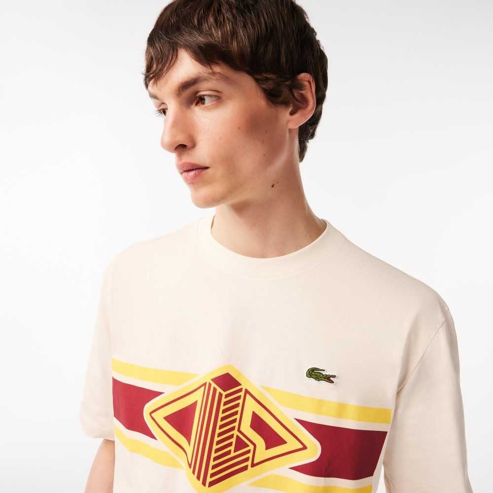 Lacoste Round Neck Loose Fit Printed T-Shirt White | WLH-912064