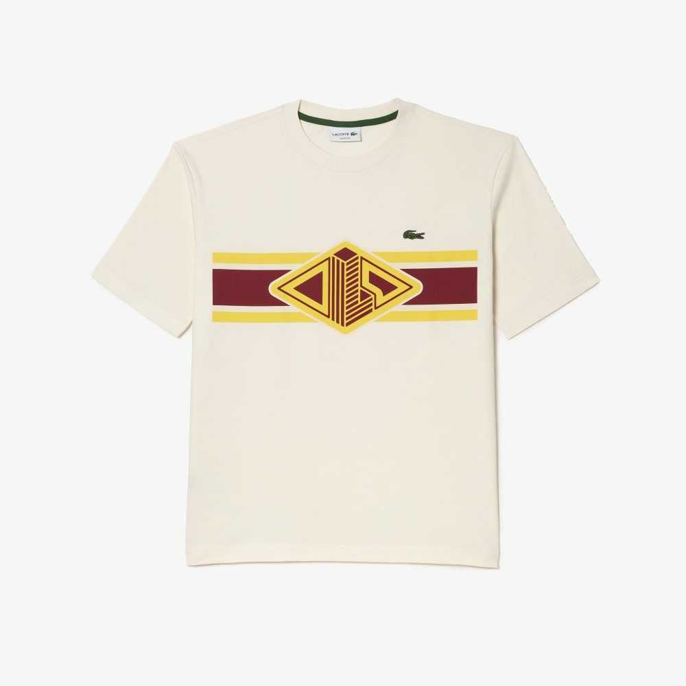 Lacoste Round Neck Loose Fit Printed T-Shirt White | WLH-912064