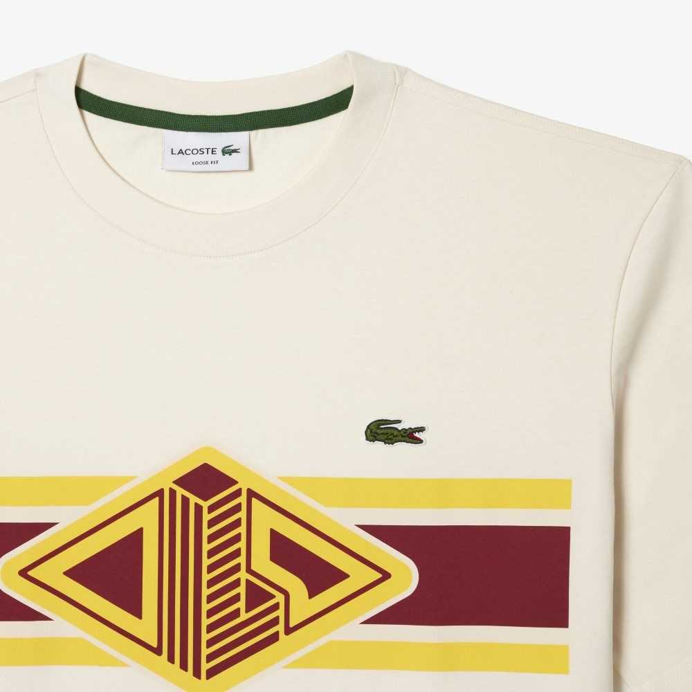 Lacoste Round Neck Loose Fit Printed T-Shirt White | WLH-912064