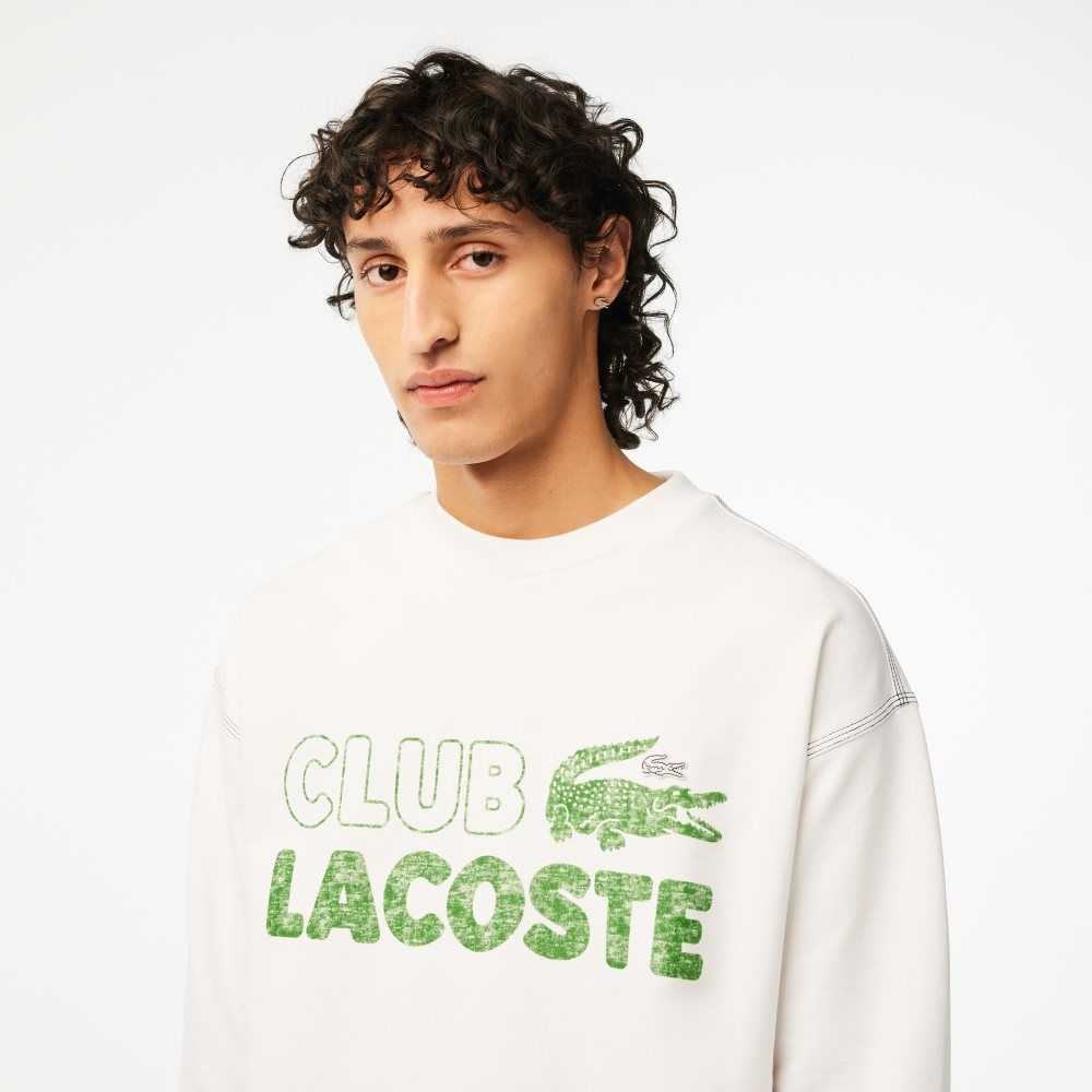 Lacoste Round Neck Loose Fit Vintage Print Sweatshirt White | LOM-089156