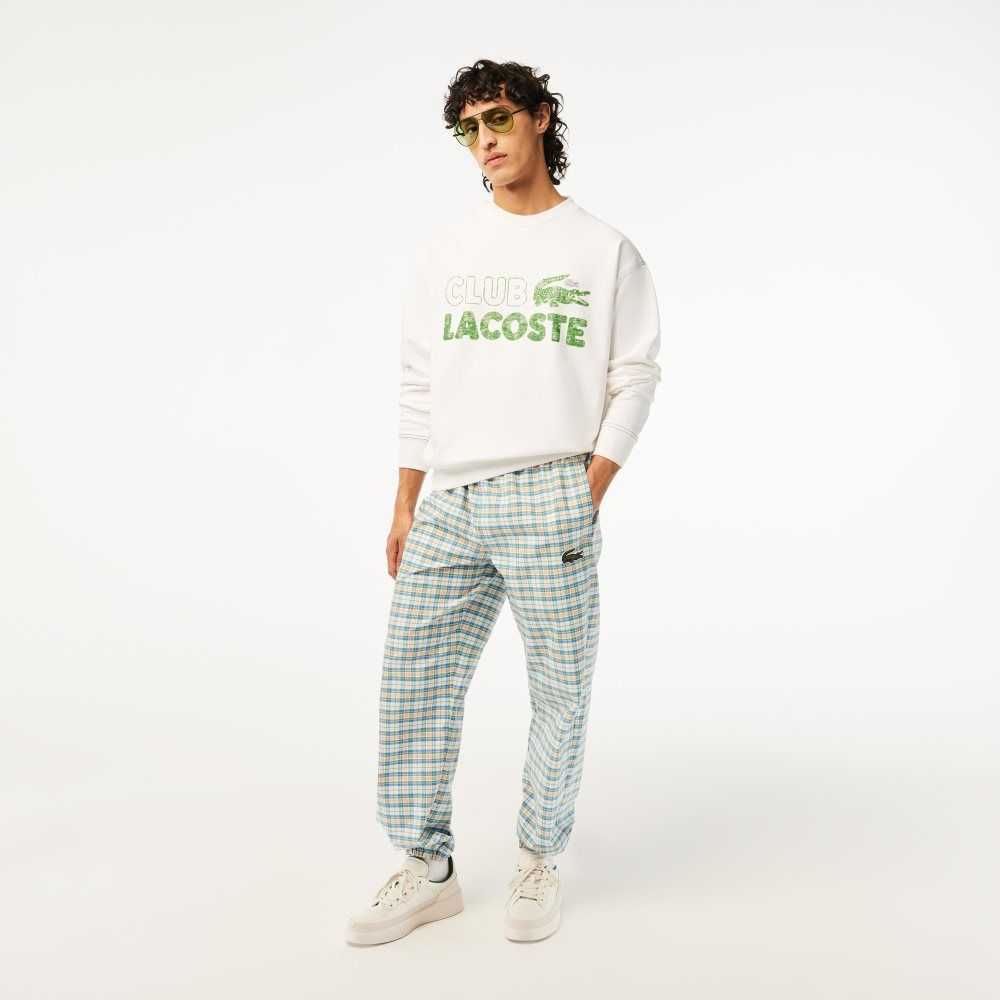 Lacoste Round Neck Loose Fit Vintage Print Sweatshirt White | LOM-089156