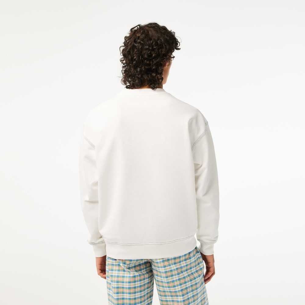 Lacoste Round Neck Loose Fit Vintage Print Sweatshirt White | LOM-089156