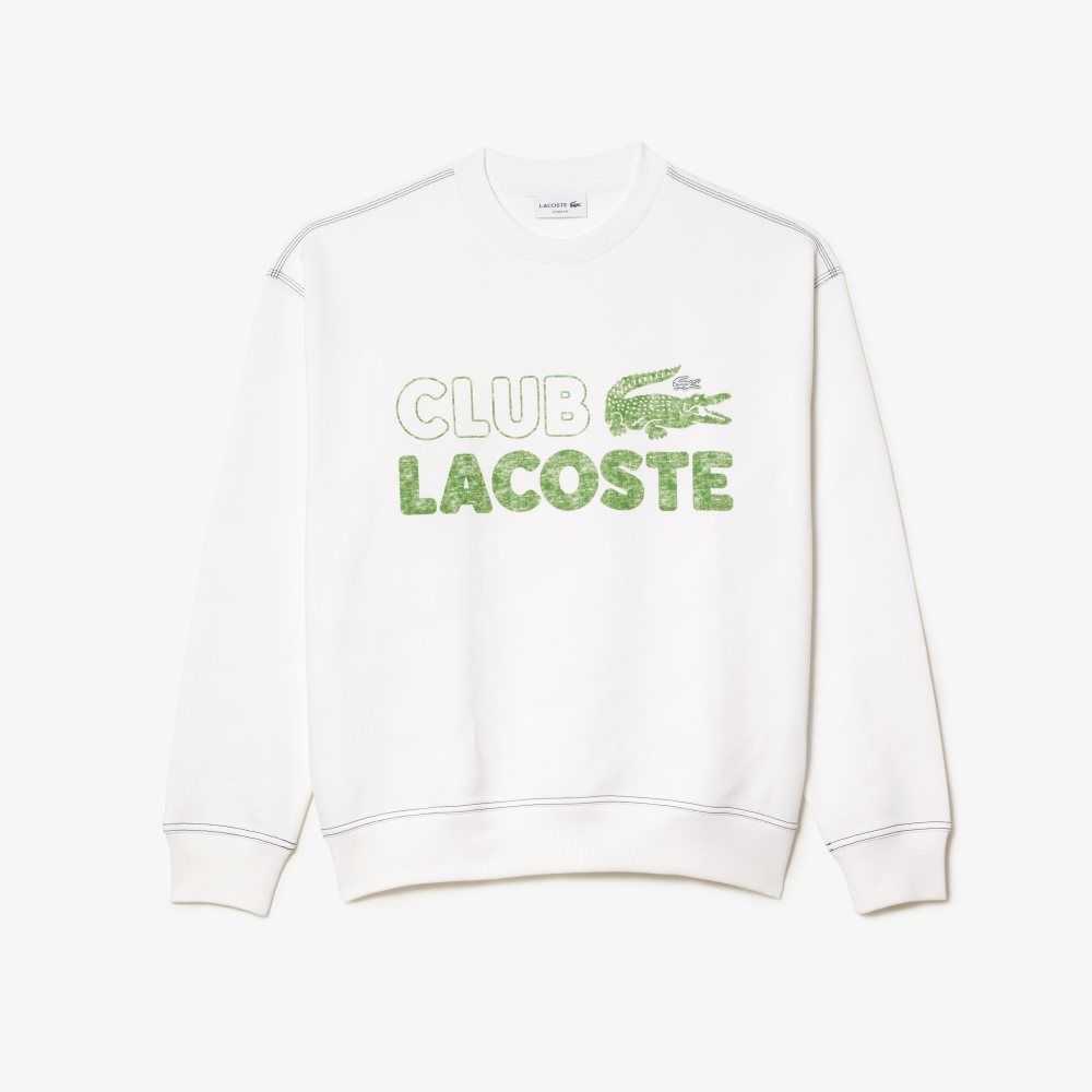 Lacoste Round Neck Loose Fit Vintage Print Sweatshirt White | LOM-089156