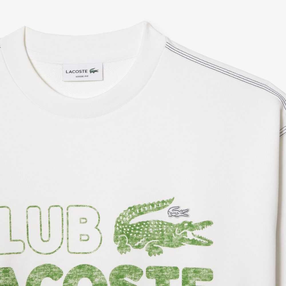 Lacoste Round Neck Loose Fit Vintage Print Sweatshirt White | LOM-089156