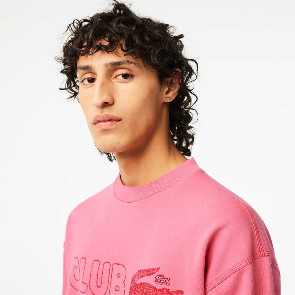 Lacoste Round Neck Loose Fit Vintage Print Sweatshirt Pink | VDS-217806