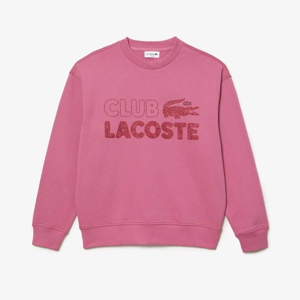 Lacoste Round Neck Loose Fit Vintage Print Sweatshirt Pink | VDS-217806