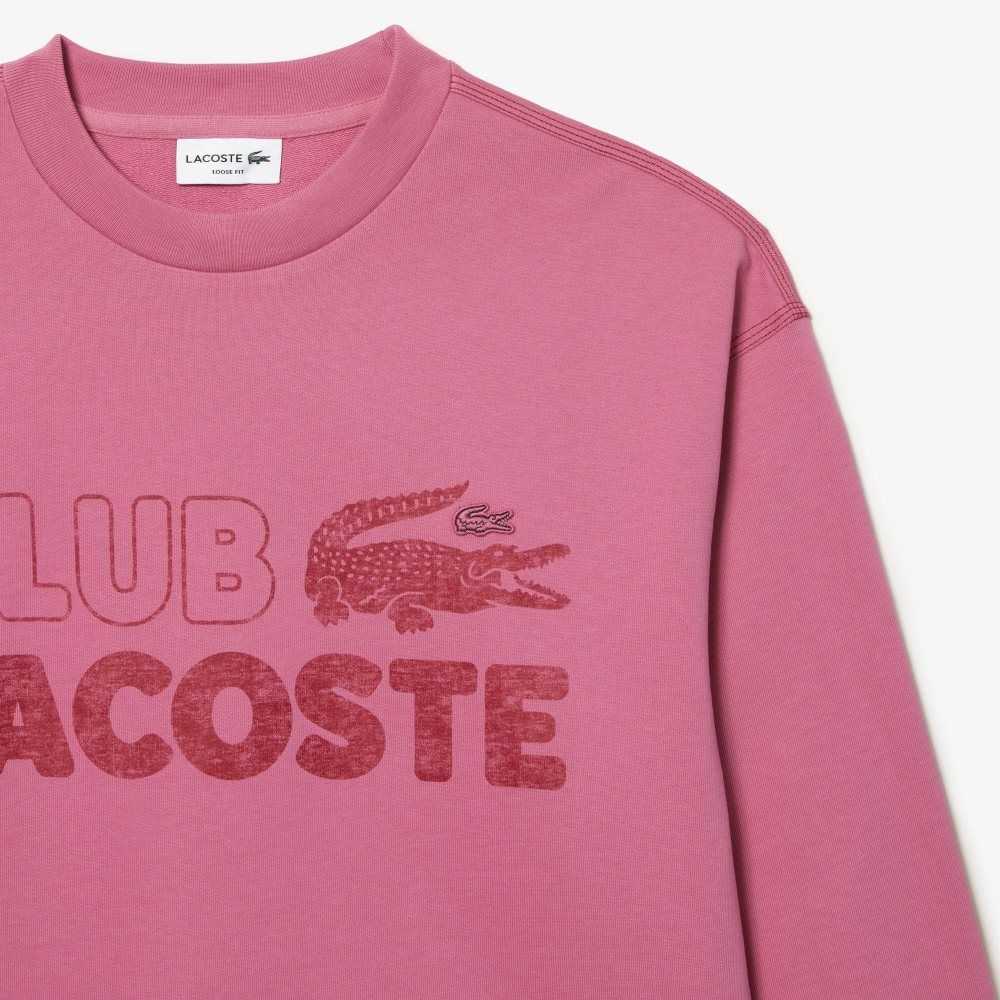 Lacoste Round Neck Loose Fit Vintage Print Sweatshirt Pink | VDS-217806