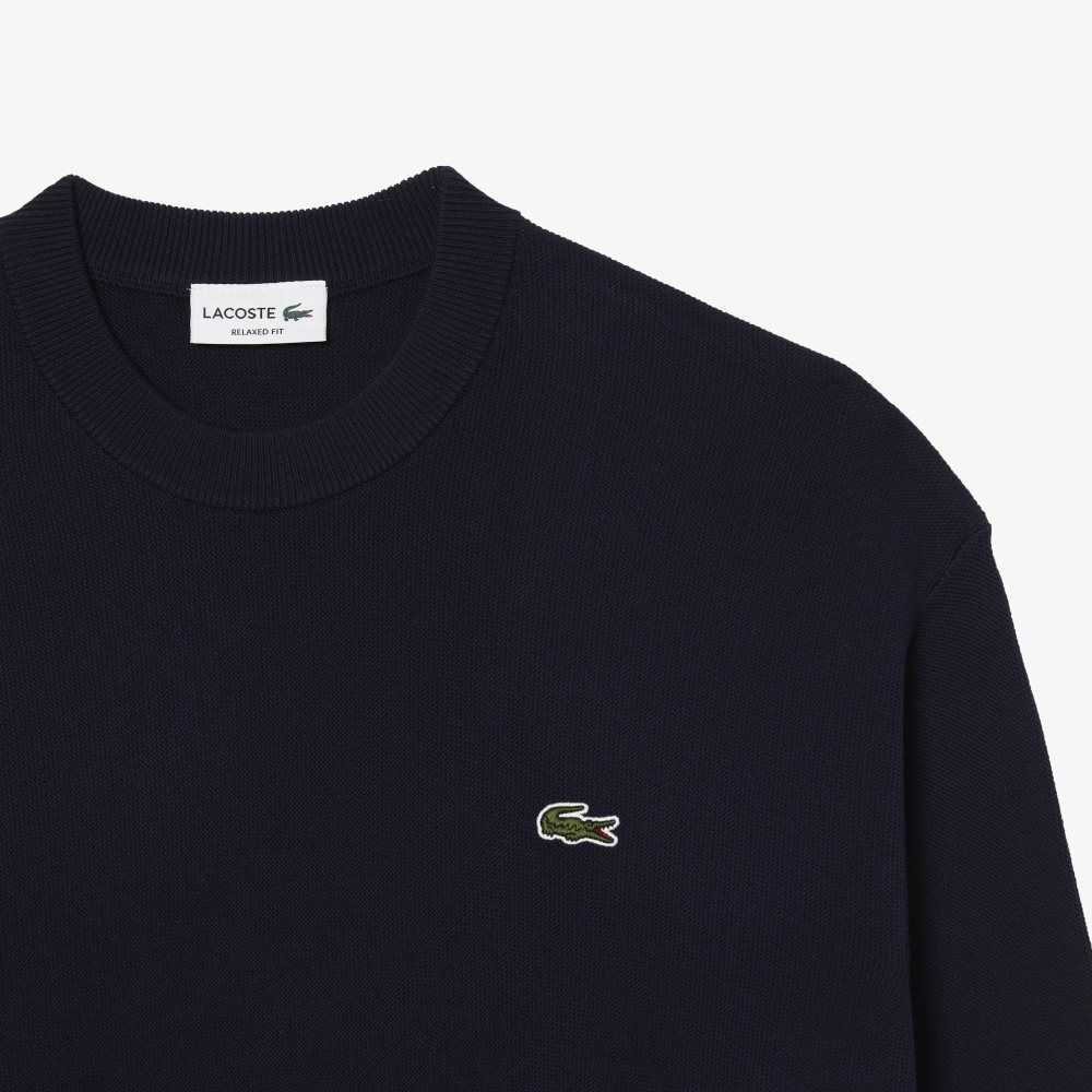 Lacoste Round Neck Organic Cotton Sweater Navy Blue | EGX-318270