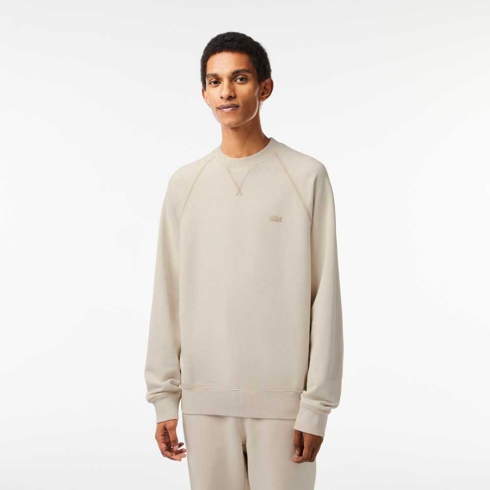 Lacoste Round Neck Organic Cotton Sweatshirt Beige | NJF-853940