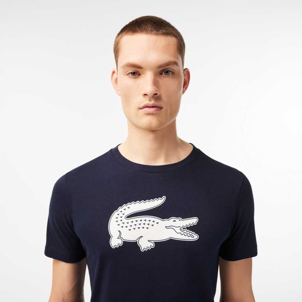 Lacoste SPORT 3D Print Crocodile Breathable Jersey T-Shirt Navy Blue / White | AHP-687932