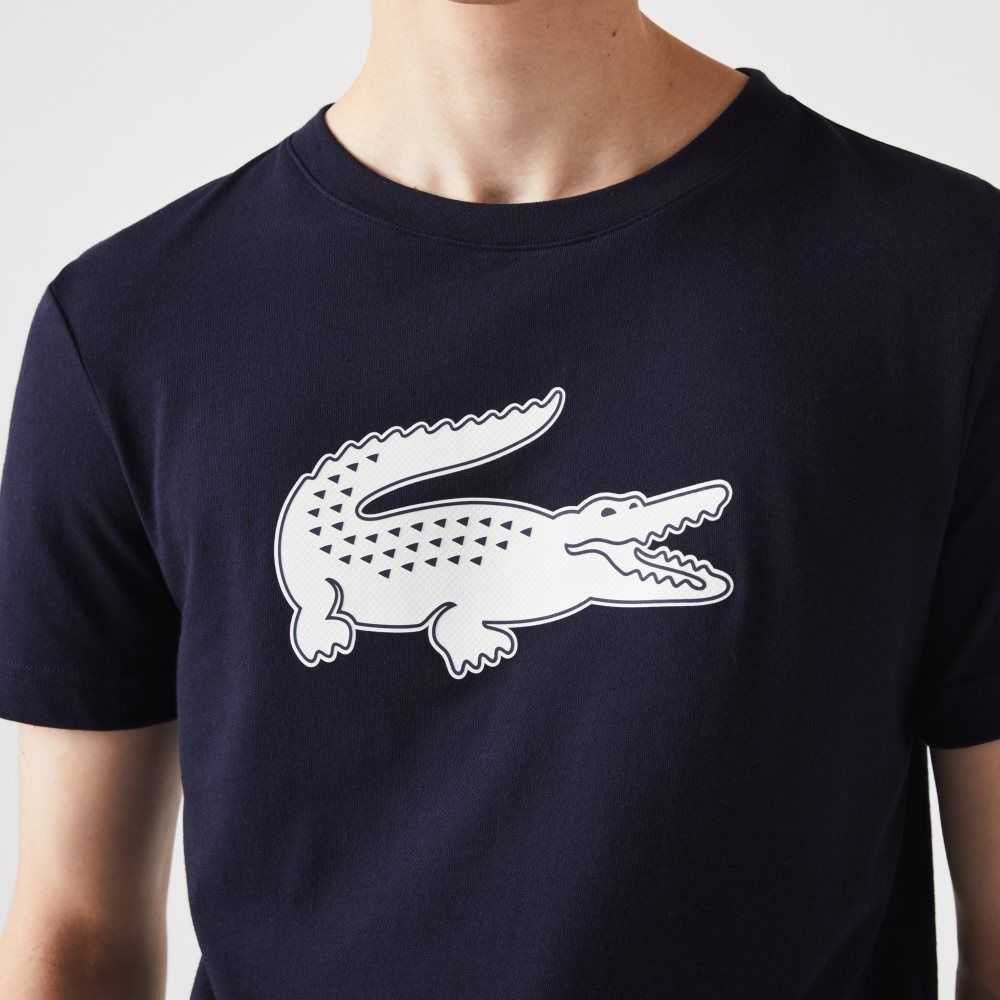 Lacoste SPORT 3D Print Crocodile Breathable Jersey T-Shirt Navy Blue / White | AHP-687932