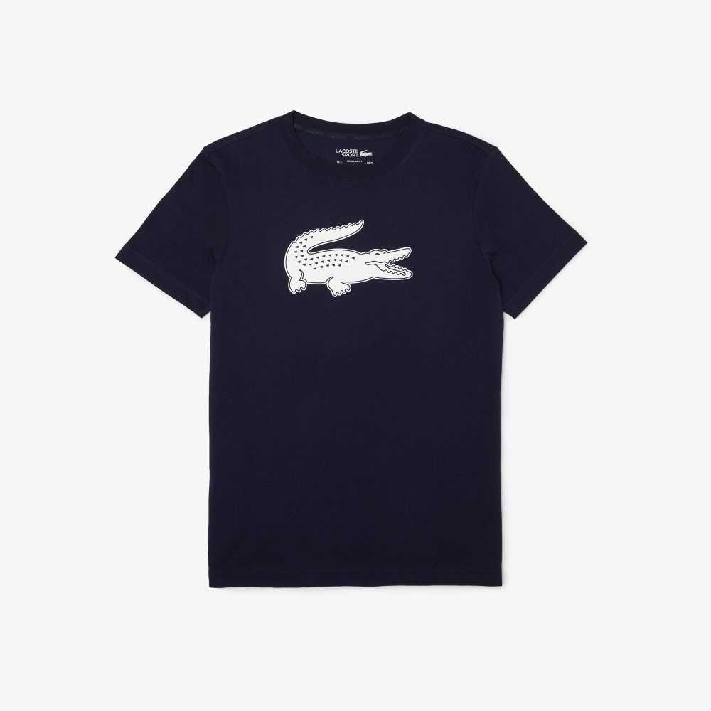 Lacoste SPORT 3D Print Crocodile Breathable Jersey T-Shirt Navy Blue / White | AHP-687932