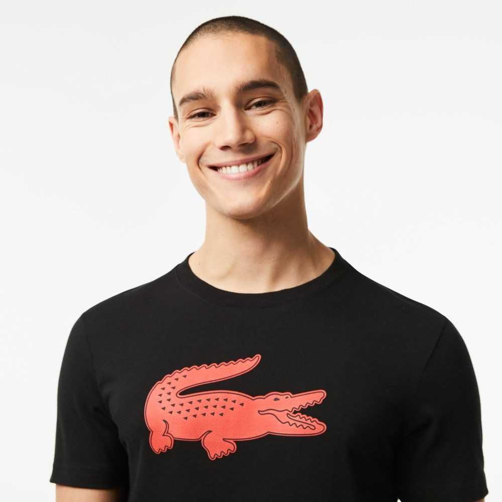 Lacoste SPORT 3D Print Crocodile Breathable Jersey T-Shirt Black / Red | KBS-385720