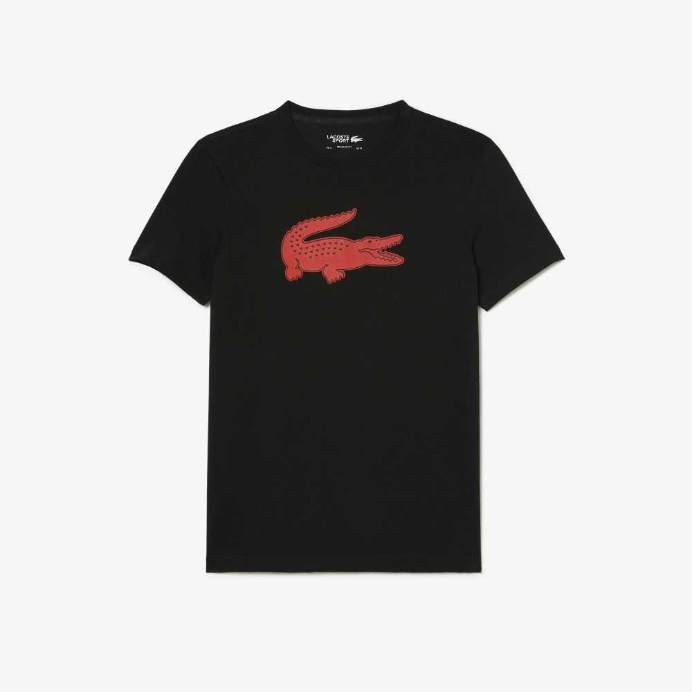 Lacoste SPORT 3D Print Crocodile Breathable Jersey T-Shirt Black / Red | KBS-385720