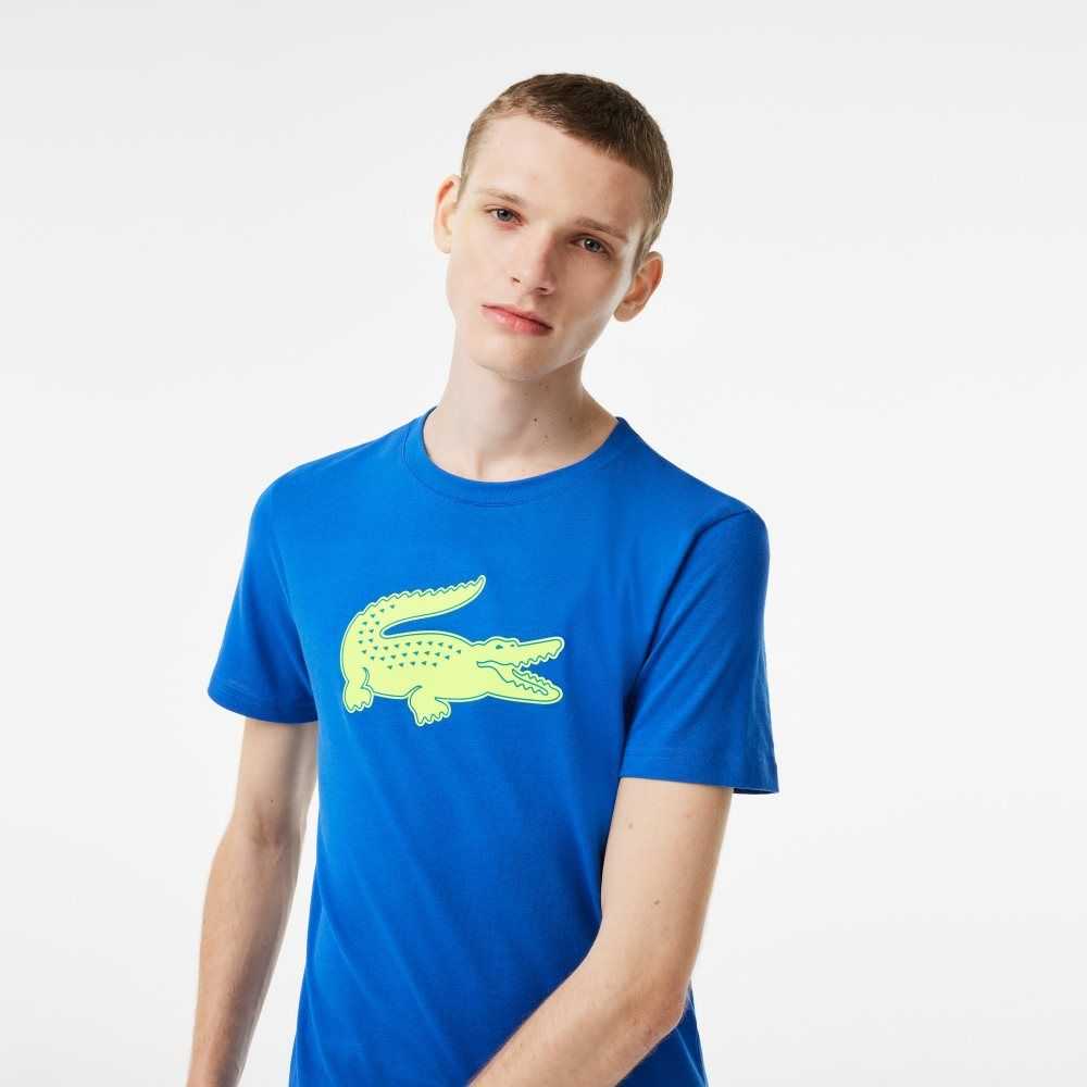 Lacoste SPORT 3D Print Crocodile Breathable Jersey T-Shirt Blue / Yellow | ODY-631285