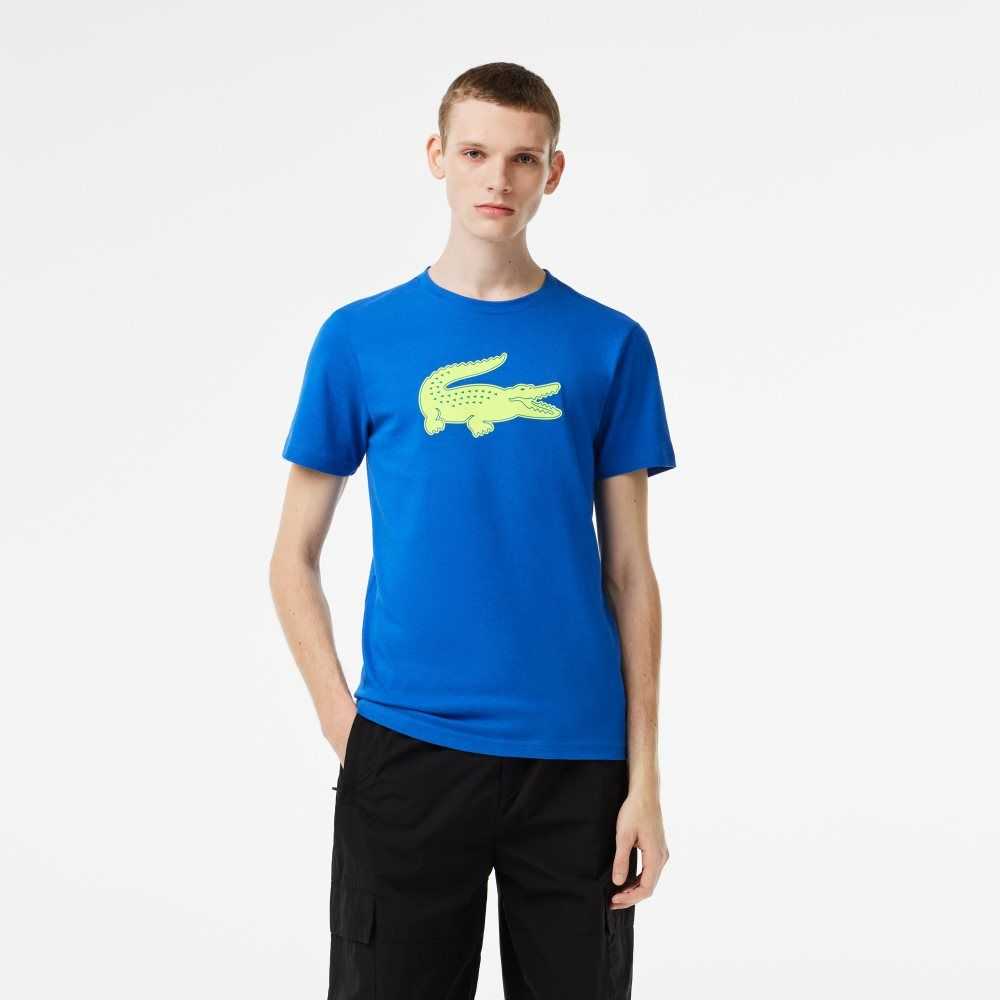 Lacoste SPORT 3D Print Crocodile Breathable Jersey T-Shirt Blue / Yellow | ODY-631285