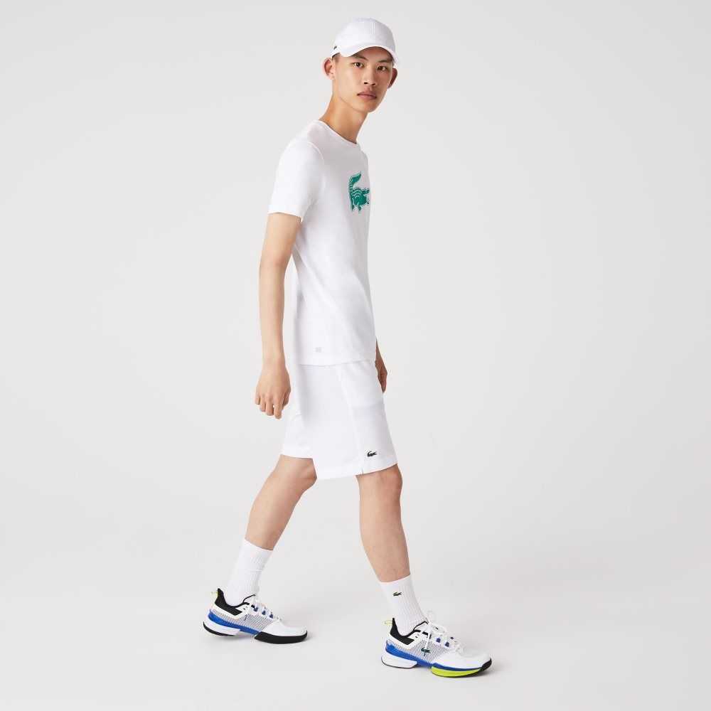 Lacoste SPORT 3D Print Crocodile Breathable Jersey T-Shirt White / Green | QEG-632190