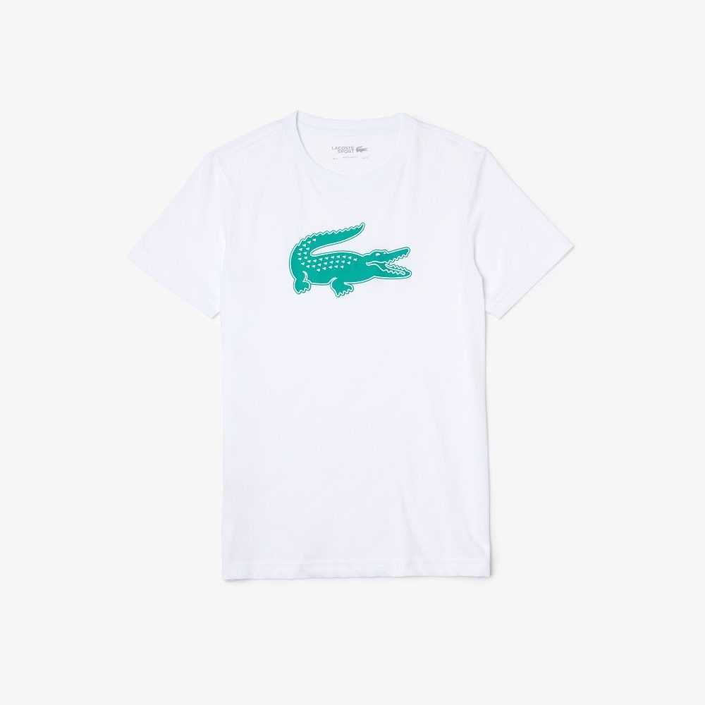 Lacoste SPORT 3D Print Crocodile Breathable Jersey T-Shirt White / Green | QEG-632190