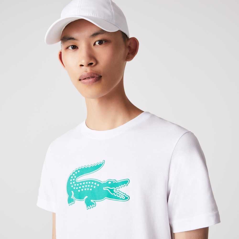 Lacoste SPORT 3D Print Crocodile Breathable Jersey T-Shirt White / Green | QEG-632190