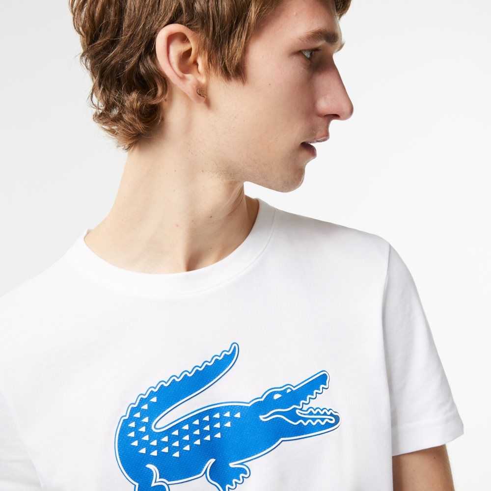 Lacoste SPORT 3D Print Crocodile Breathable Jersey T-Shirt White / Blue | URB-712804