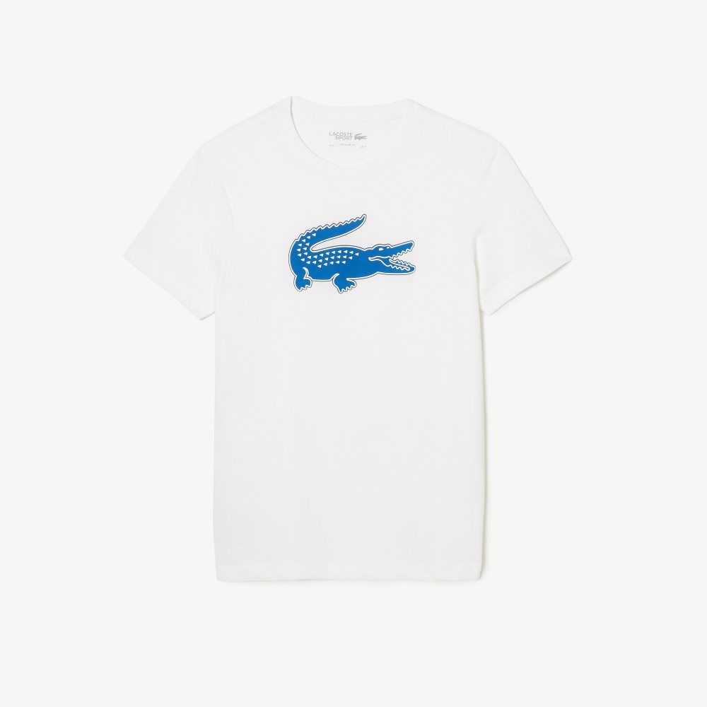 Lacoste SPORT 3D Print Crocodile Breathable Jersey T-Shirt White / Blue | URB-712804