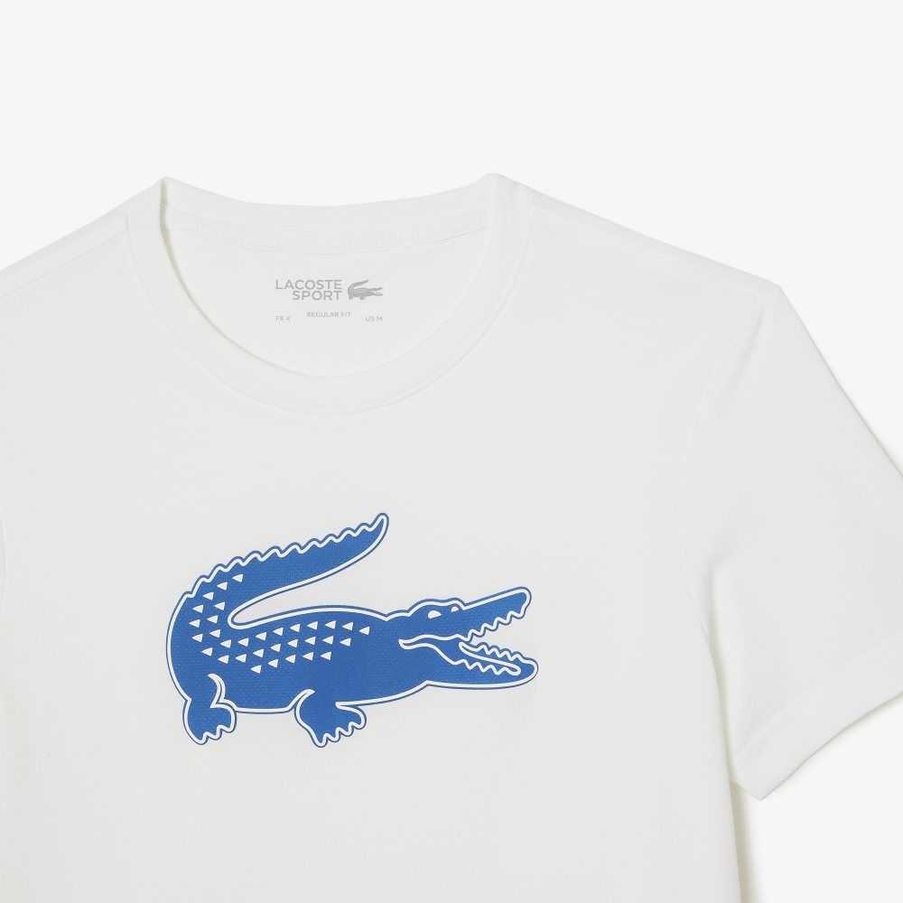 Lacoste SPORT 3D Print Crocodile Breathable Jersey T-Shirt White / Blue | URB-712804