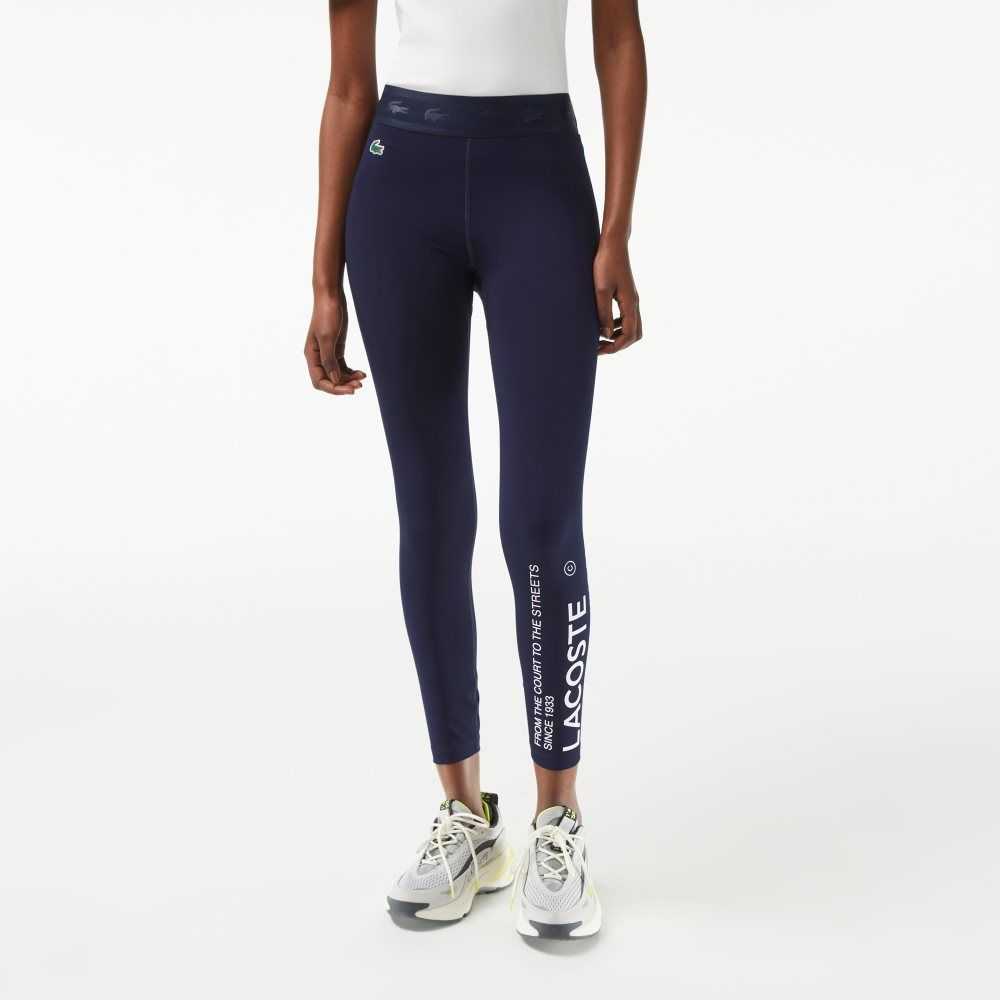 Lacoste SPORT 7/8 Length Recycled Polyester Leggings Navy Blue | MIU-804157