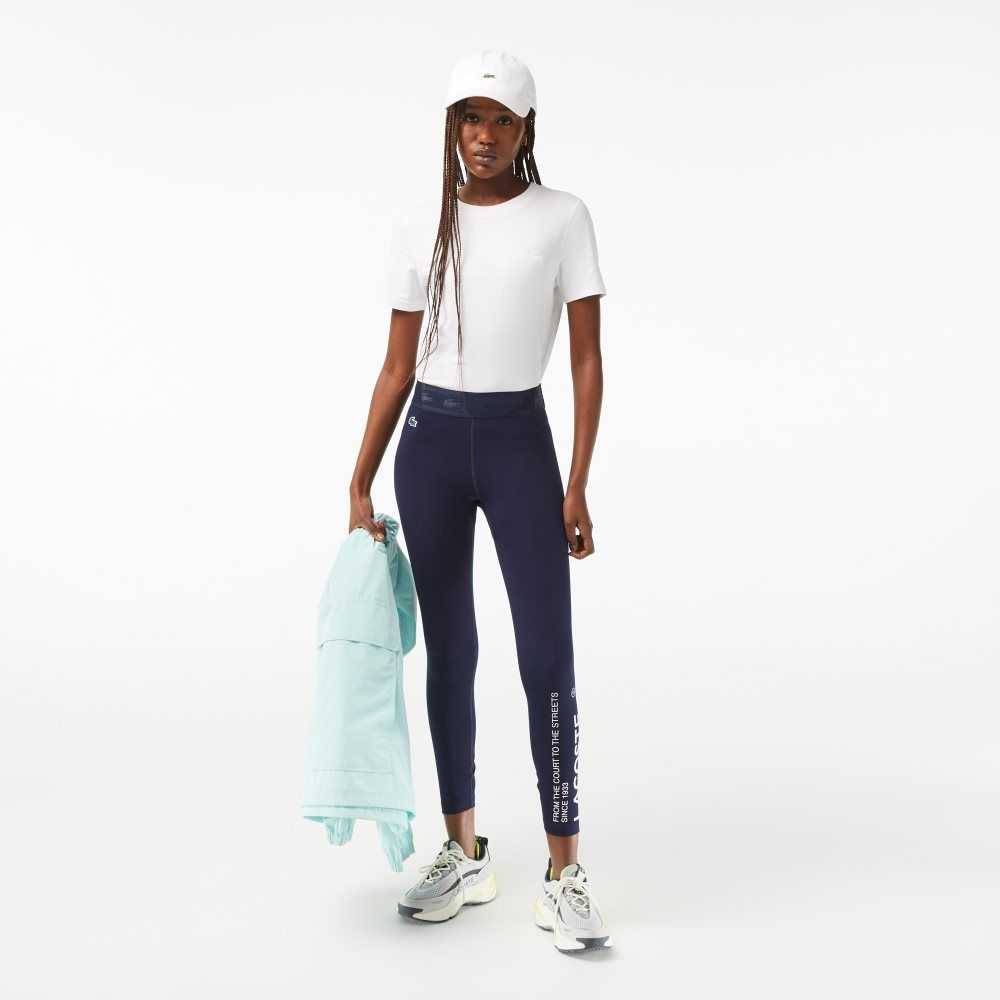 Lacoste SPORT 7/8 Length Recycled Polyester Leggings Navy Blue | MIU-804157