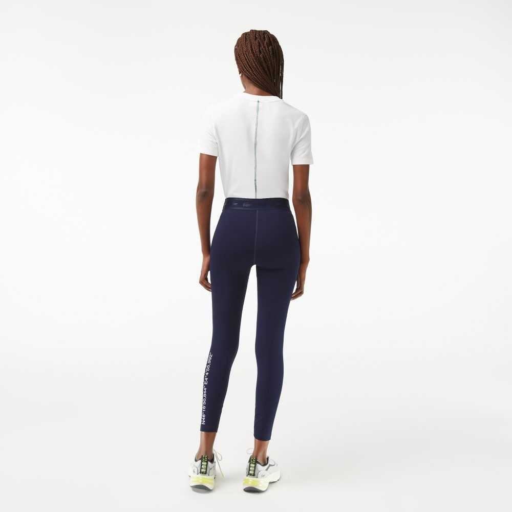 Lacoste SPORT 7/8 Length Recycled Polyester Leggings Navy Blue | MIU-804157