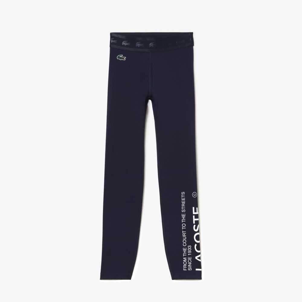 Lacoste SPORT 7/8 Length Recycled Polyester Leggings Navy Blue | MIU-804157