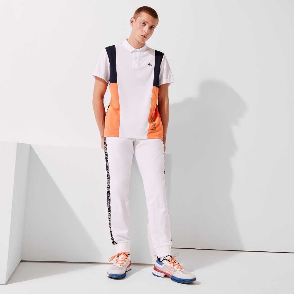 Lacoste SPORT Branded Bands Tracksuit Pants White / Orange / Navy Blue | WJD-759630